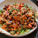 cajun sheet pan beans veggies in a bowl