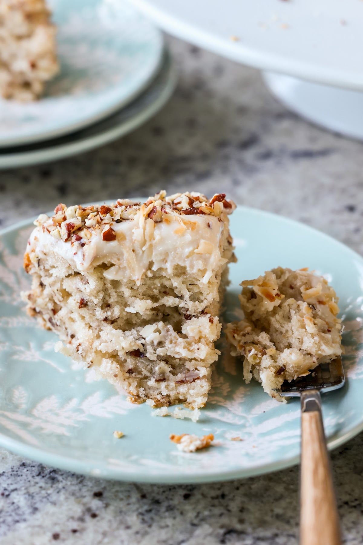 slice of Italian wedding cake with a bite taken out