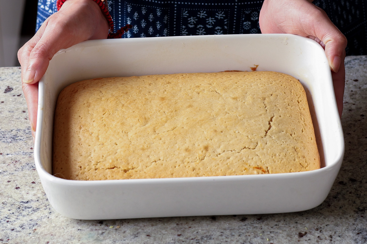cake in the pan after baking