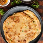 Indian flatbread stuffed with the chickpea mushroom mixture
