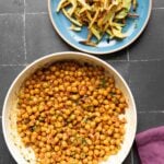chili garlic chickpeas and crispy potatoes after cooking