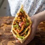 pita made with chili garlic chickpeas and crispy potatoes