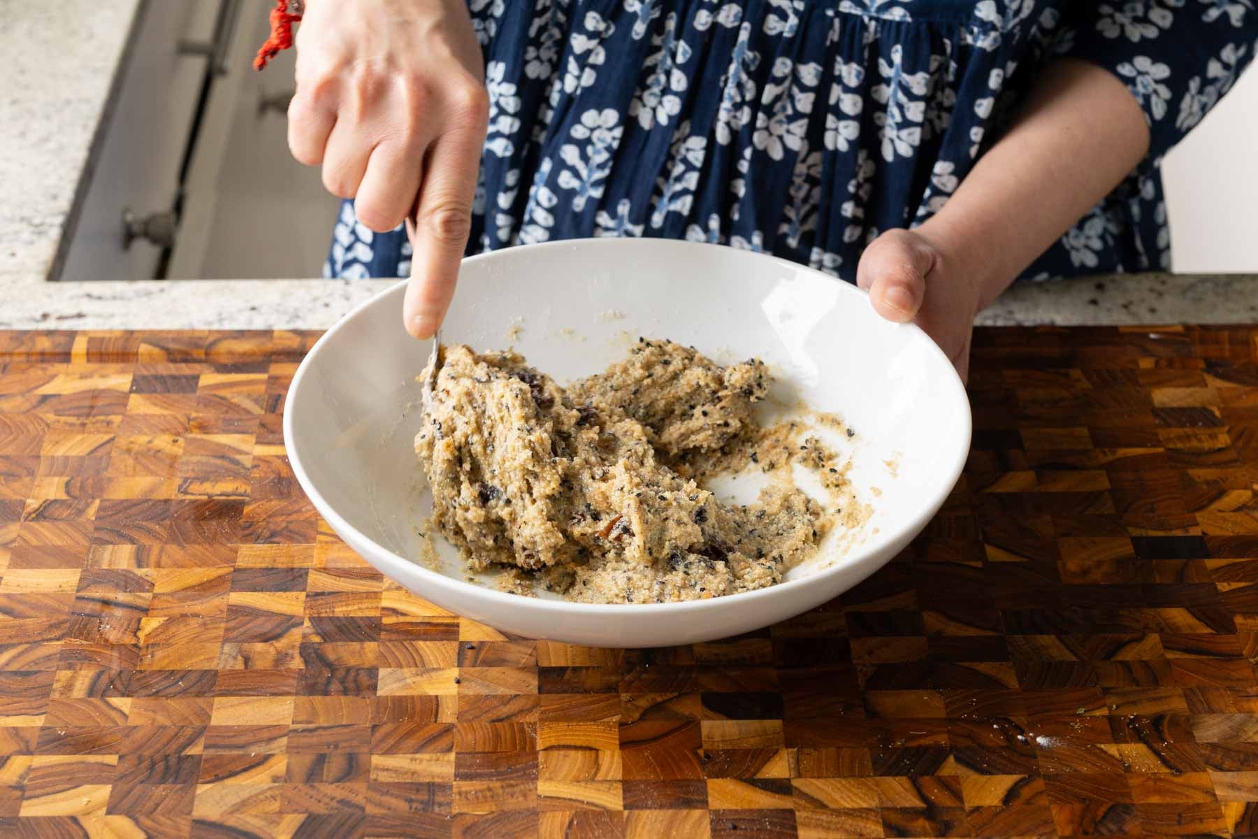 black sesame cookie dough in the bowl after mixing