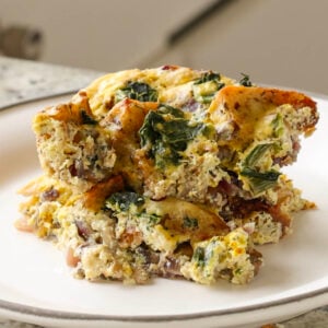 whipped tofu strata on a plate