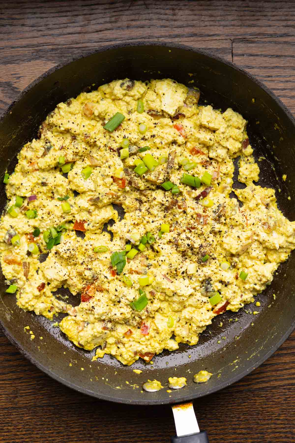 tofu scramble in the pan after cooking