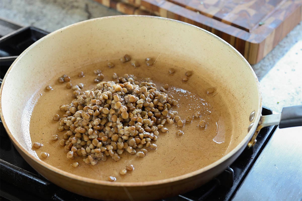 lentils in the pan before cooking