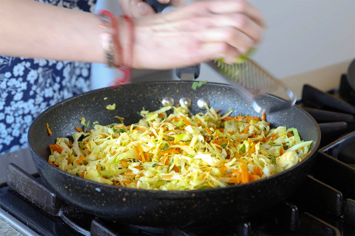 veggies in the pan after cooking
