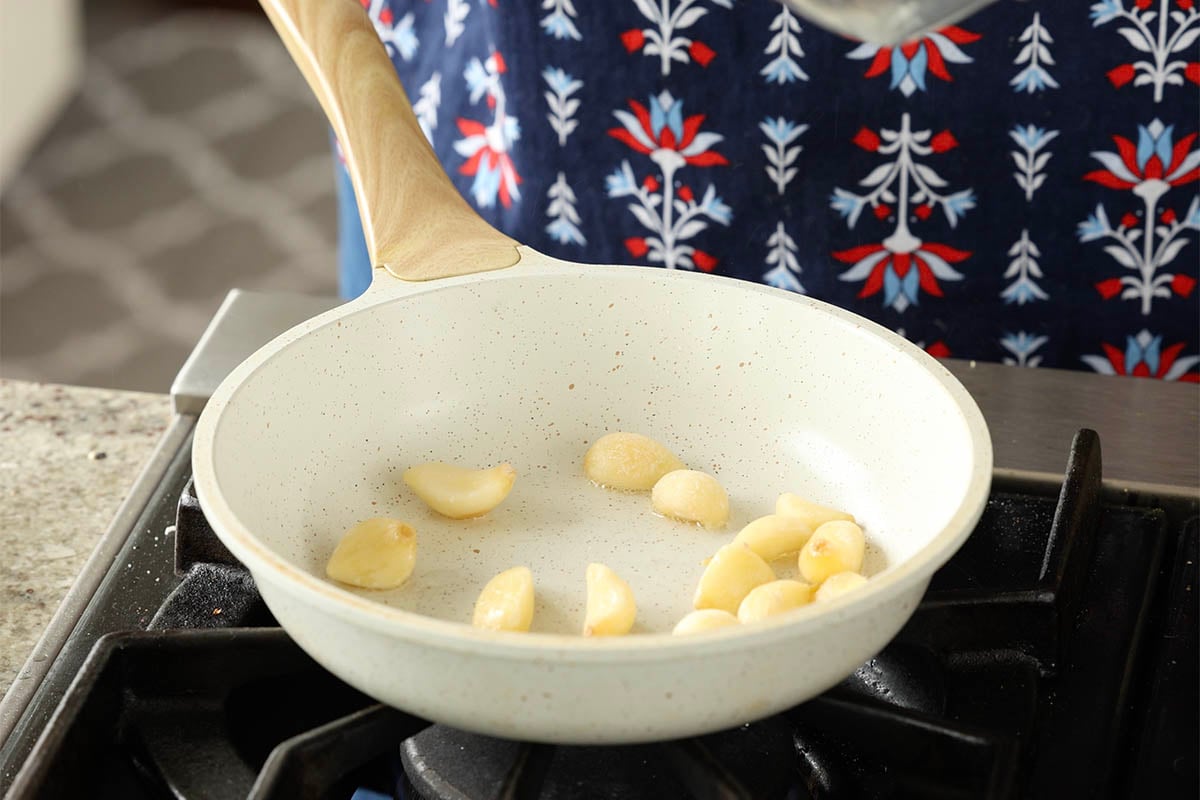 garlic cloves in the pan before toasting