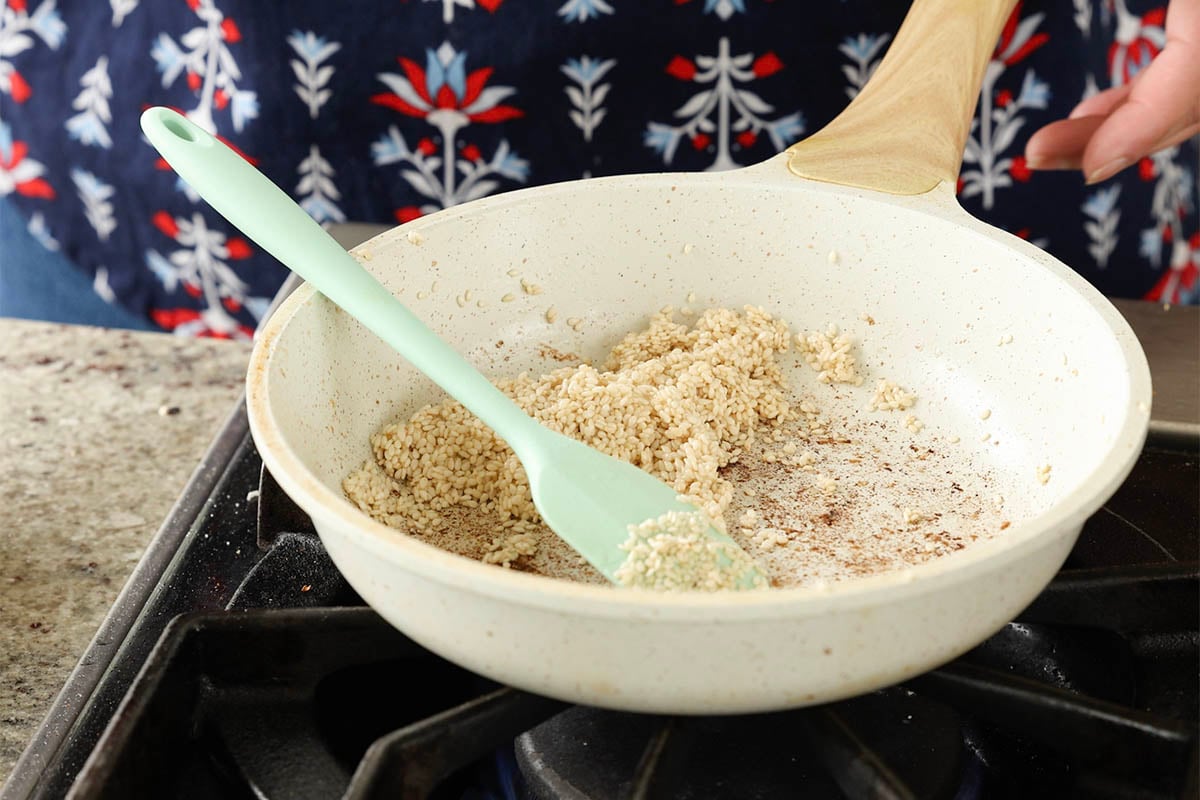 sesame seeds in the pan after roasting