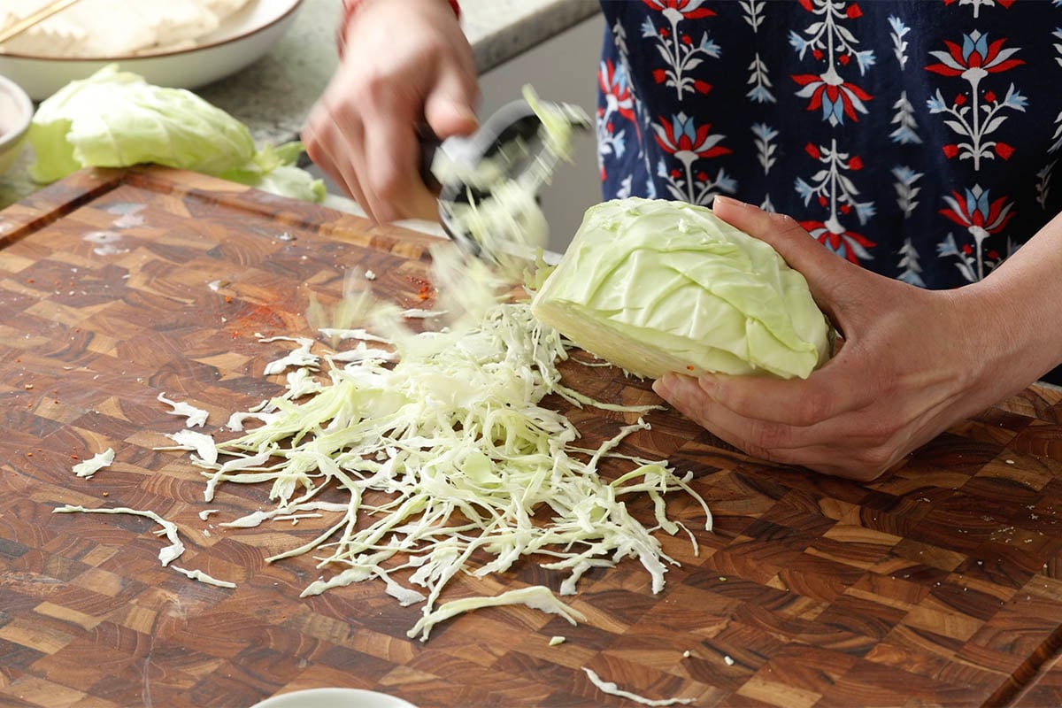 shredding the cabbage