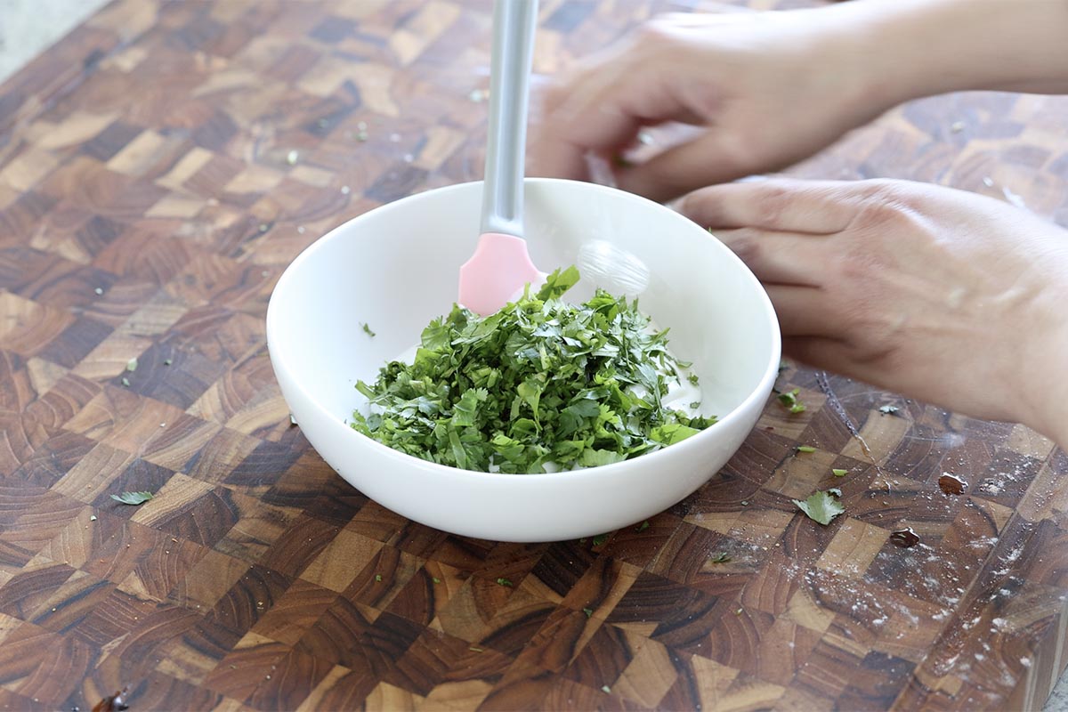 yogurt sauce ingredients in a bowl before mixing