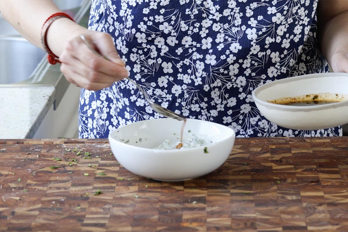 yogurt sauce ingredients in a bowl after mixing