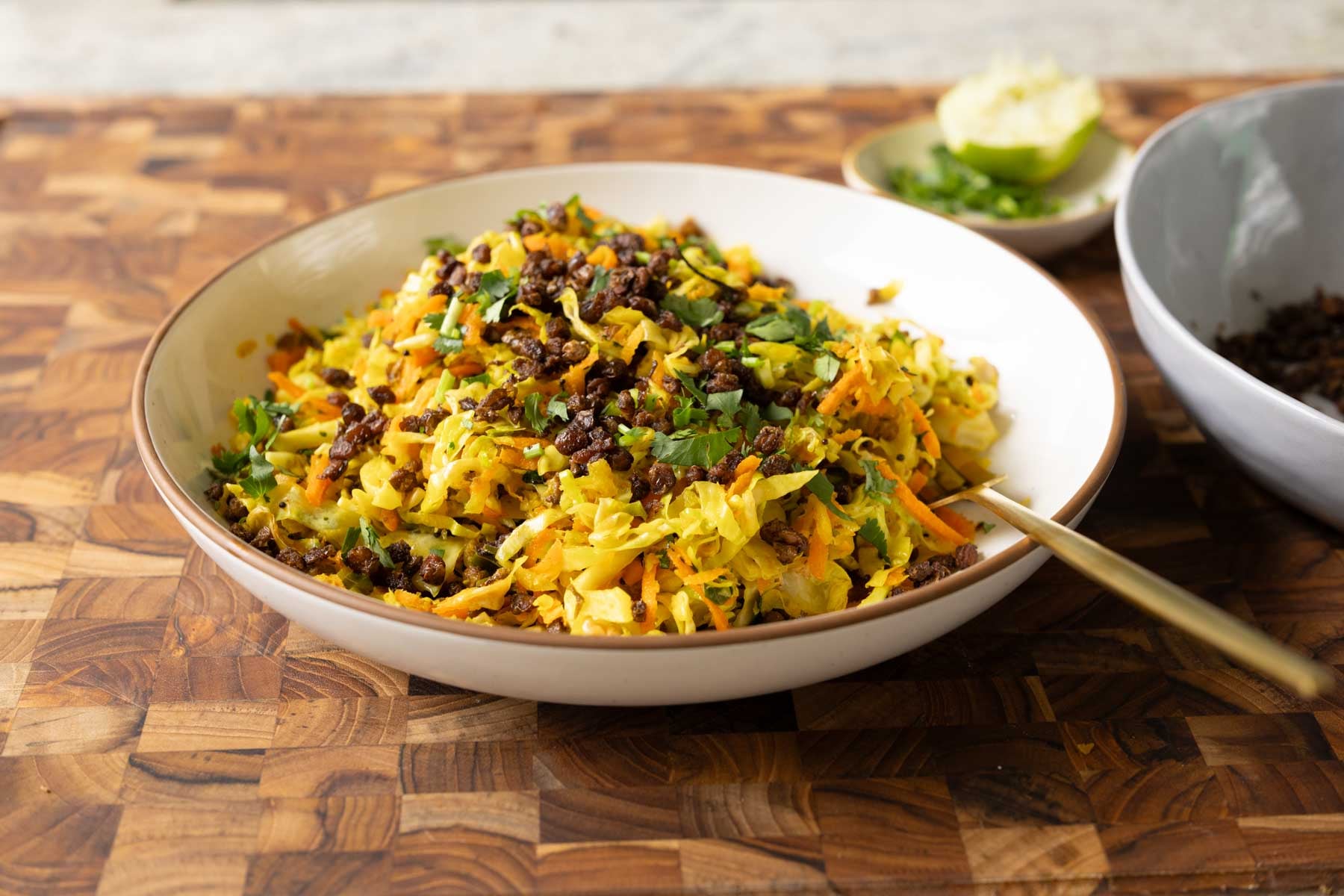 sambharo in a bowl with a spoon