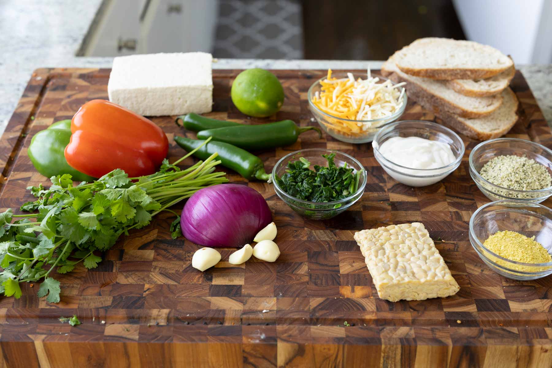 Indian chilli cheese toasts ingredients before prepping