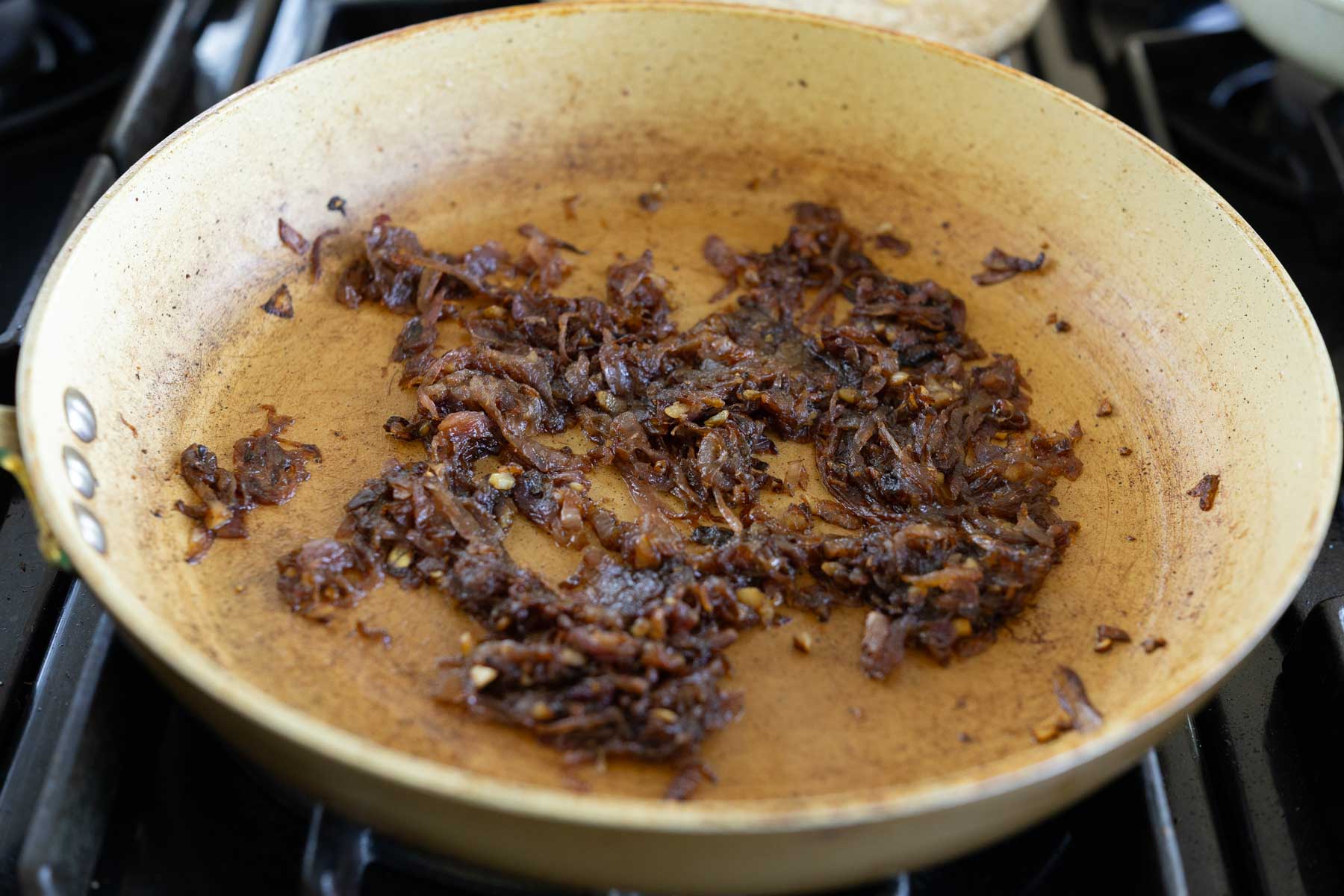 caramelized onions in the pan after cooking