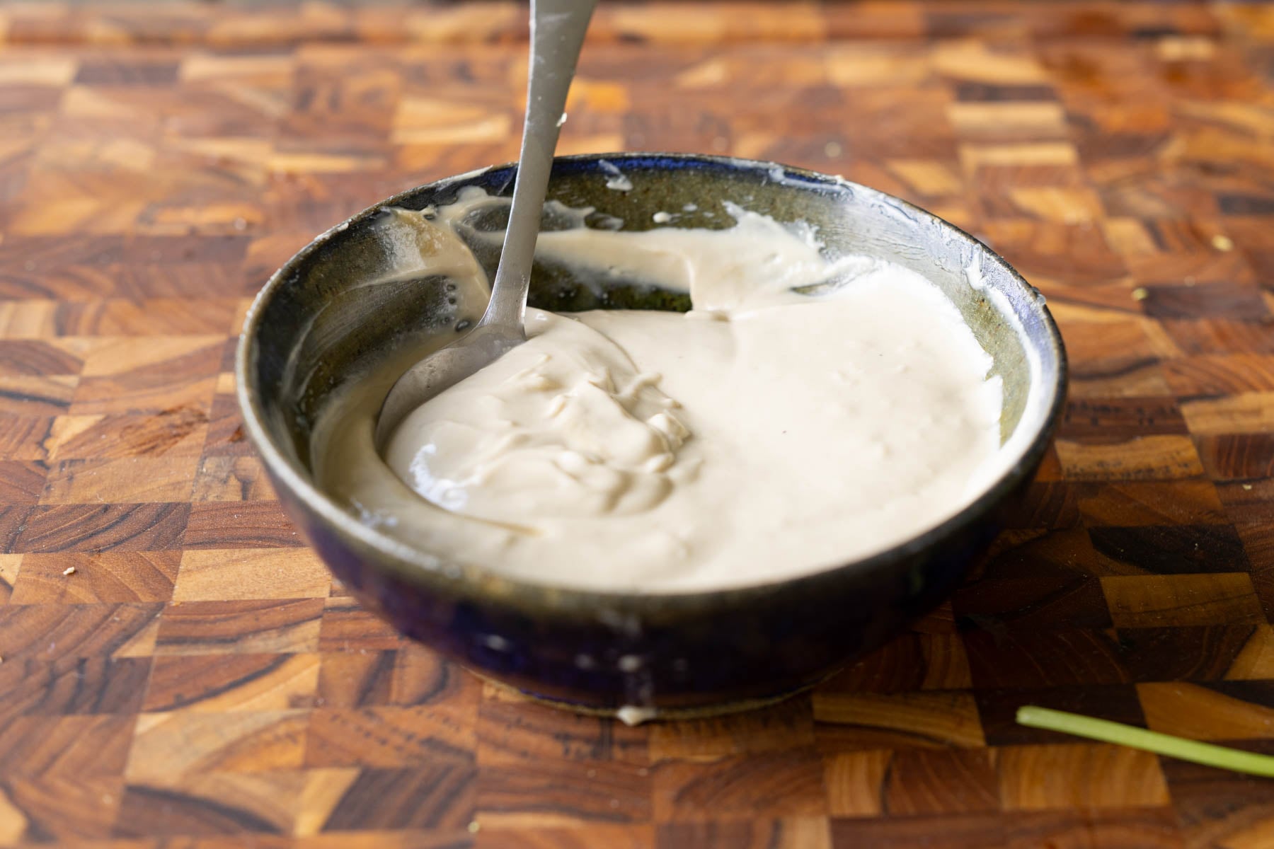whipped tahini sauce in the bowl