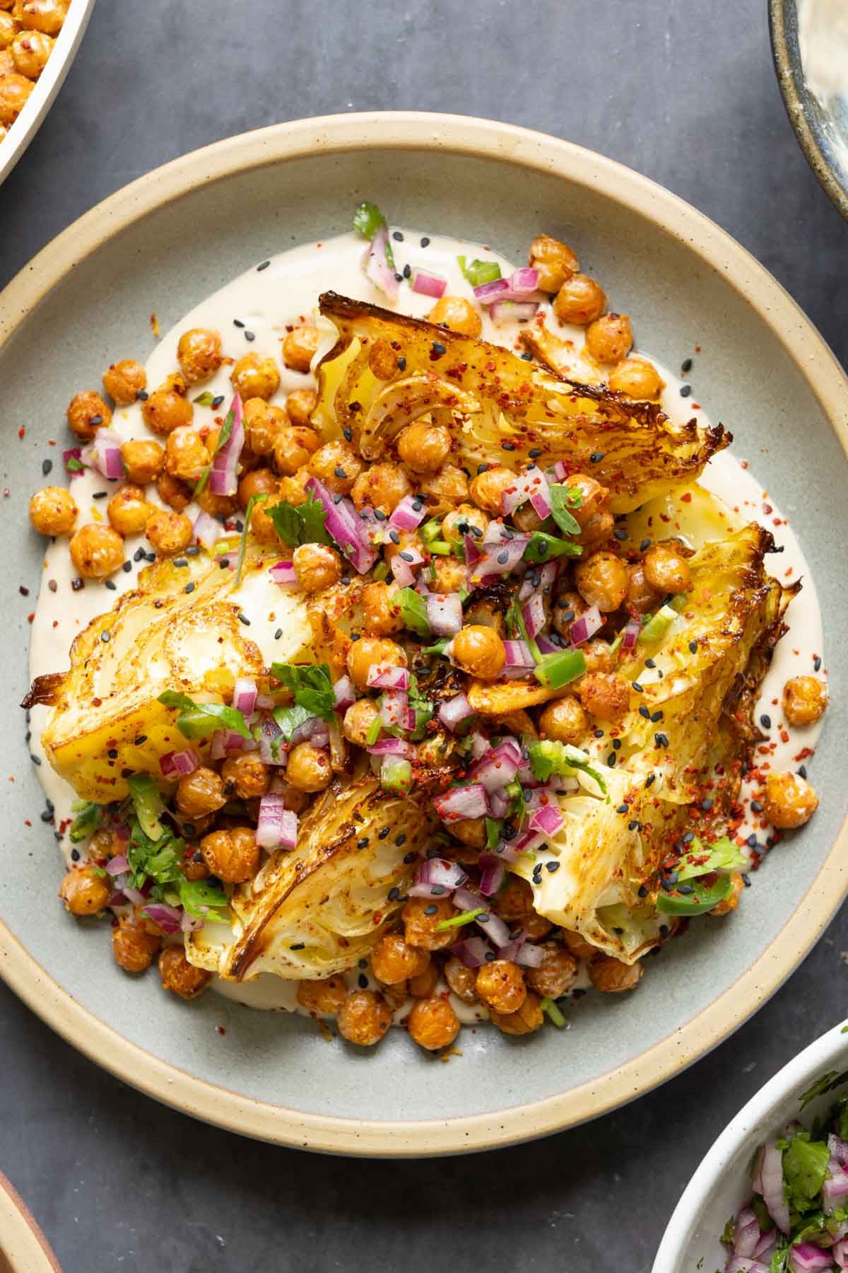 close-up of roasted cabbage on a plate