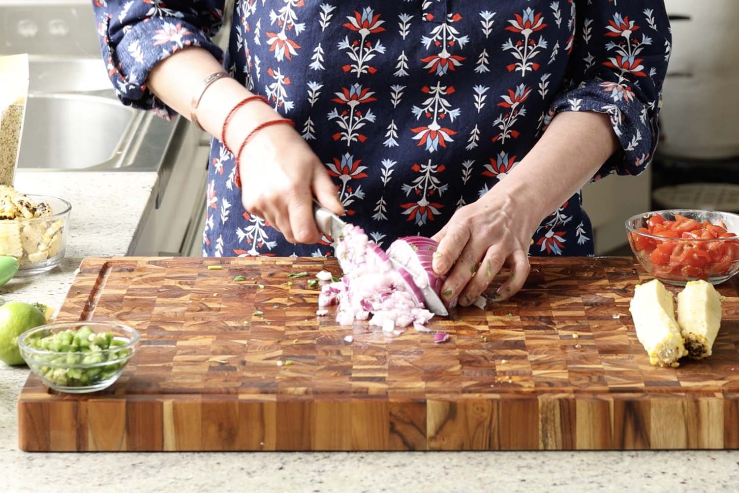 chopping the onions
