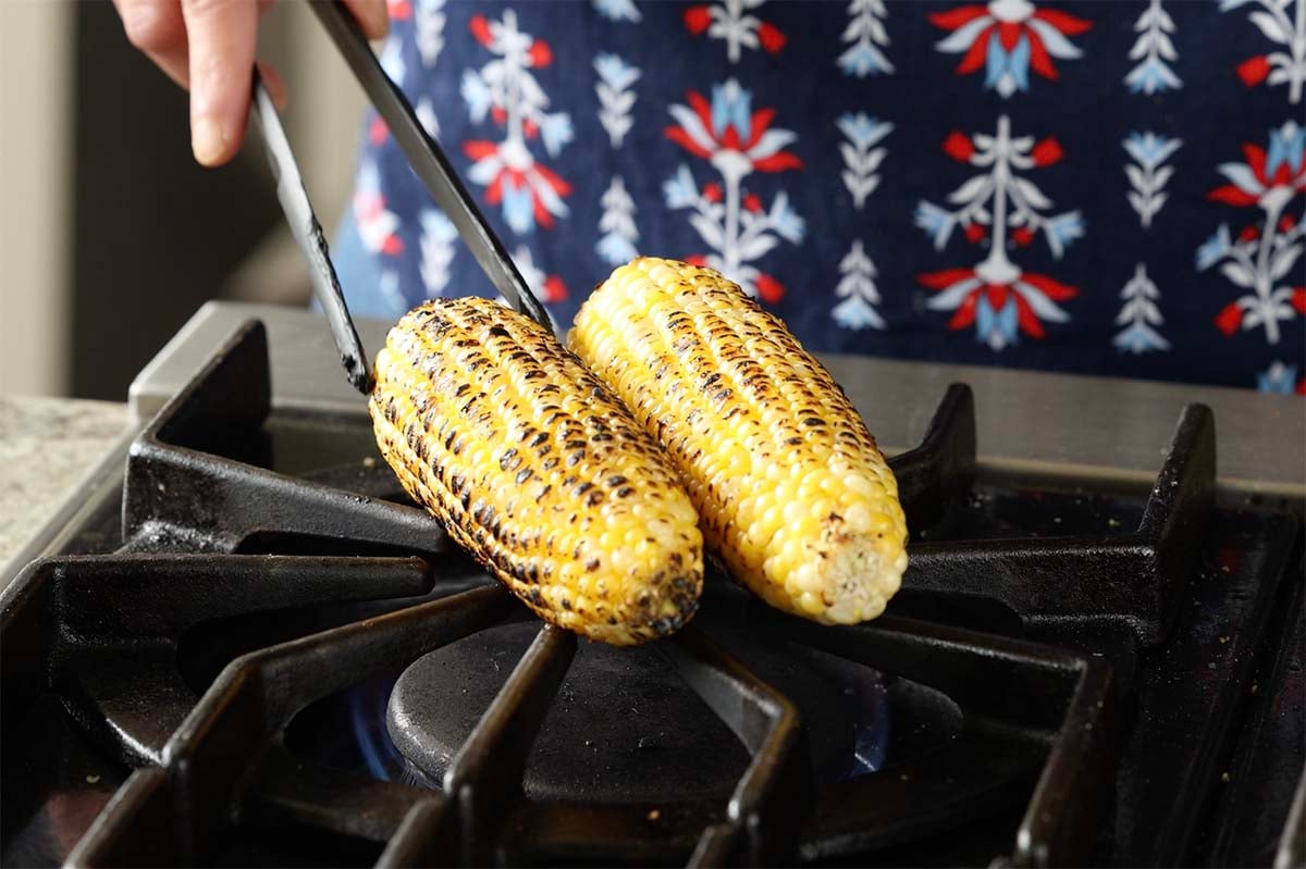 blackened corn on the stove