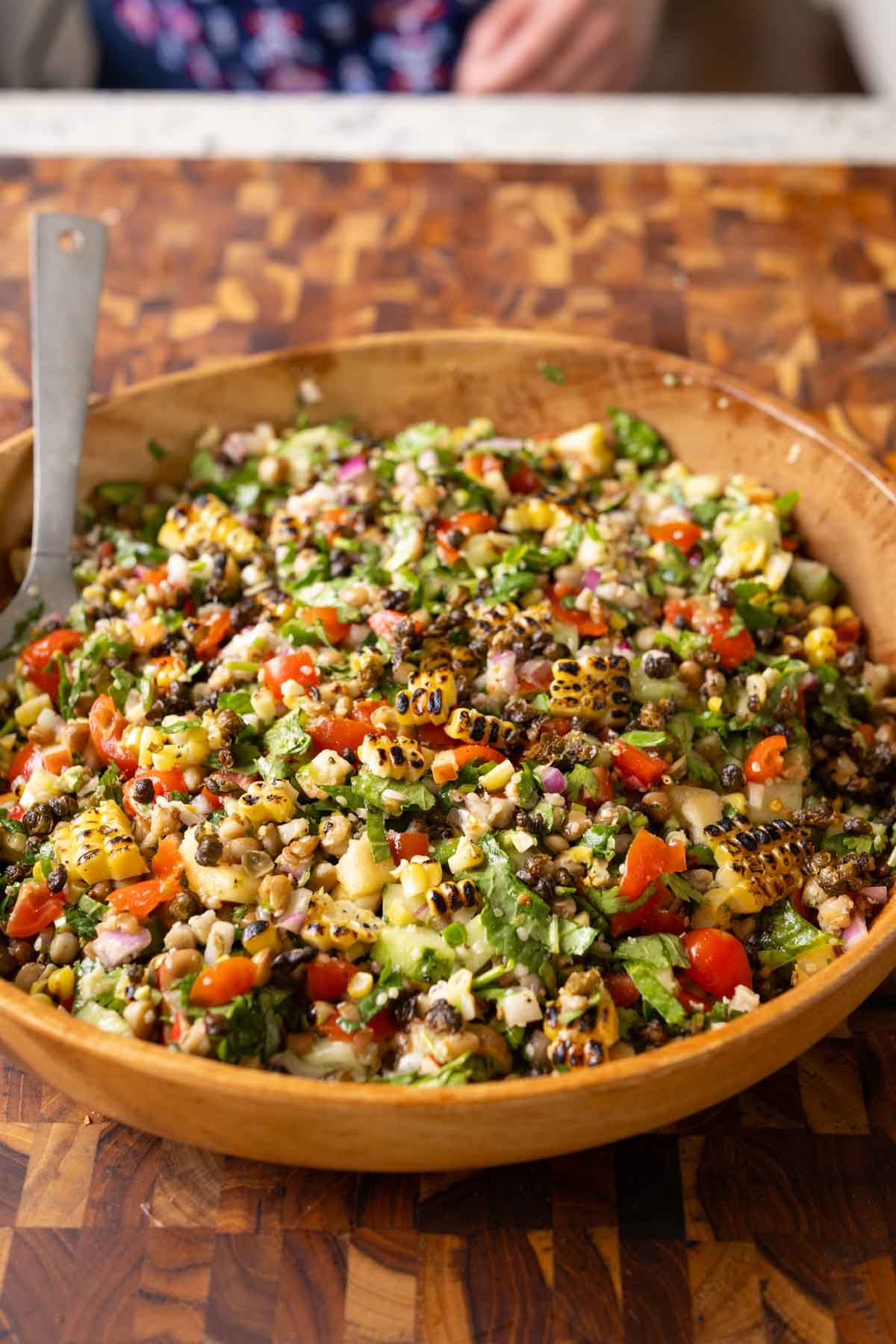 lentil dip after tossing together in the bowl